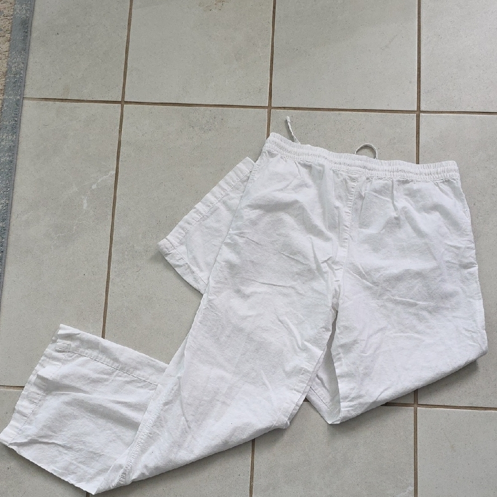 H&M Linen Blend Pants Size Medium Lightweight Neutral Casual Trousers - Picture 5 of 7